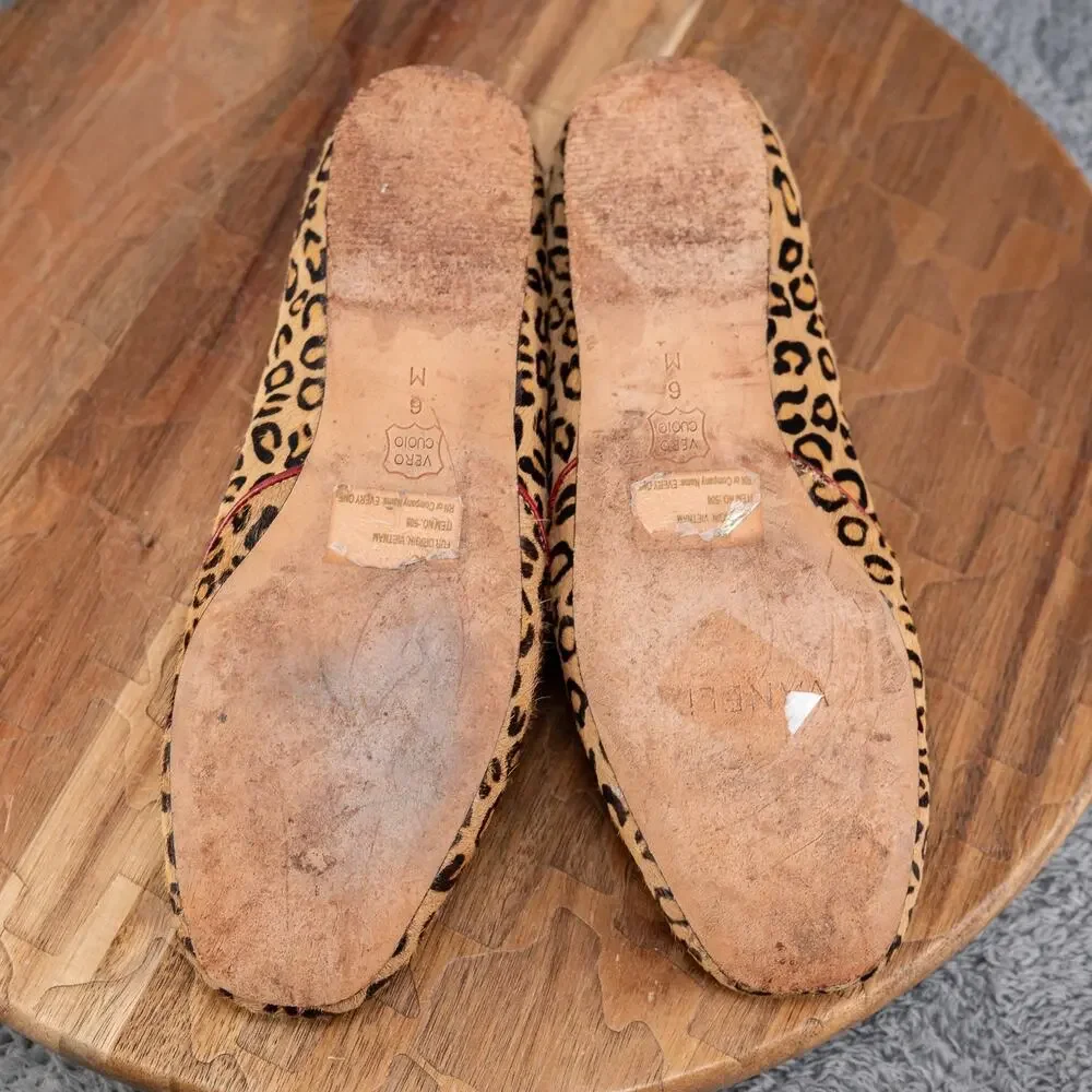 Vaneli‎ Slip-on Flat Women's Sz 6M Tan Black Red TrimHaircalf Cheetah Print
